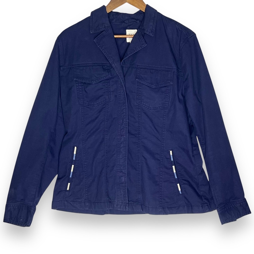GAP Jacket Cotton Stretch Embroidered Pockets Utility Blue Lightweight Snaps L‎